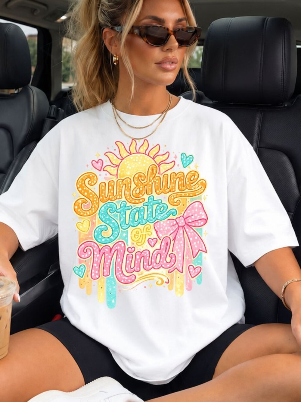Graphic T Shirt Sunshine State Of Mind Trendy Short Sleeve Tee Womens Tops White